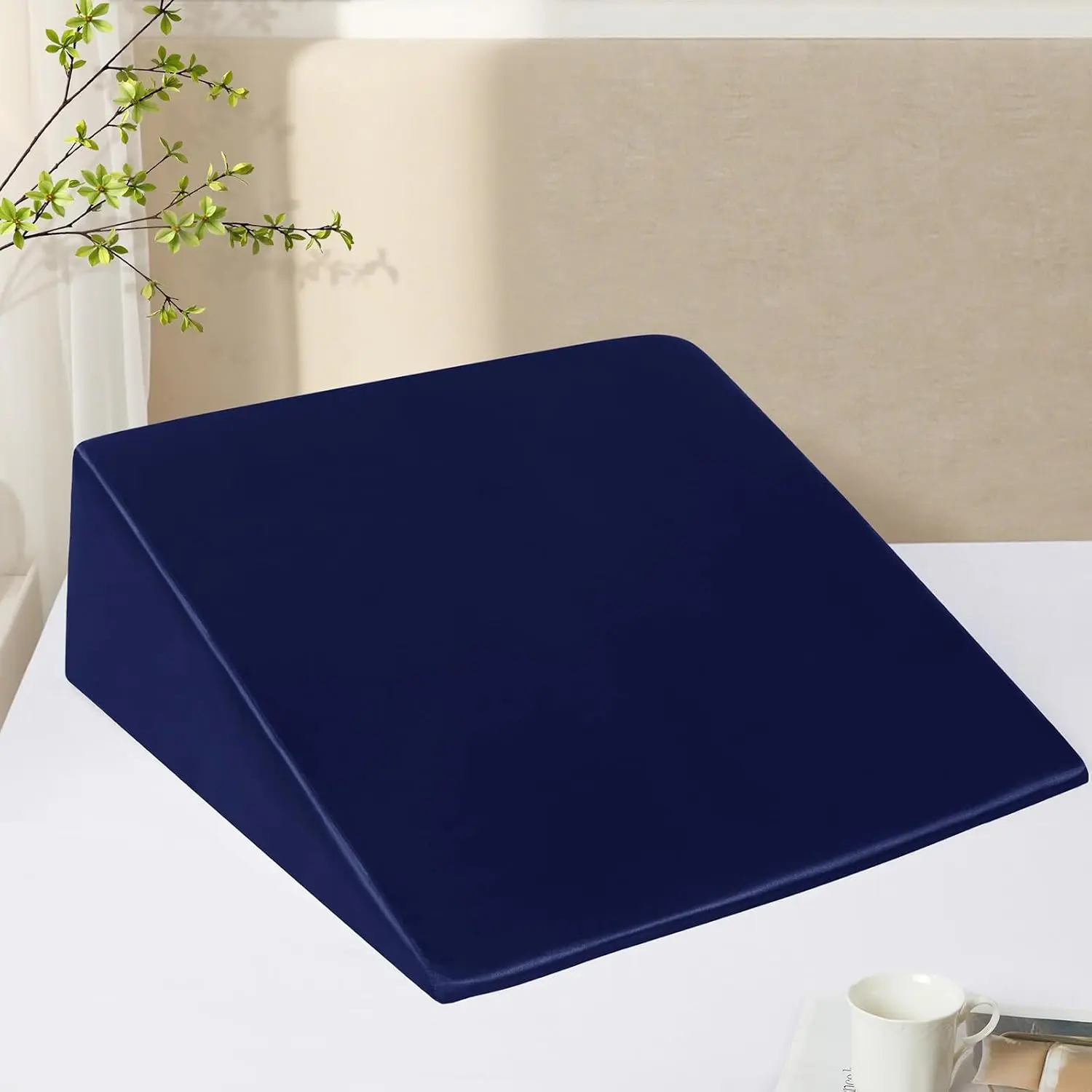 Satin Wedge Pillow Cover 25"x25"x8" - Soft Breathable Zippered Wedge Pillow Case, achine Washable Pillowcase (Navy Blue, 1 Pack - Pillow Not Included)
