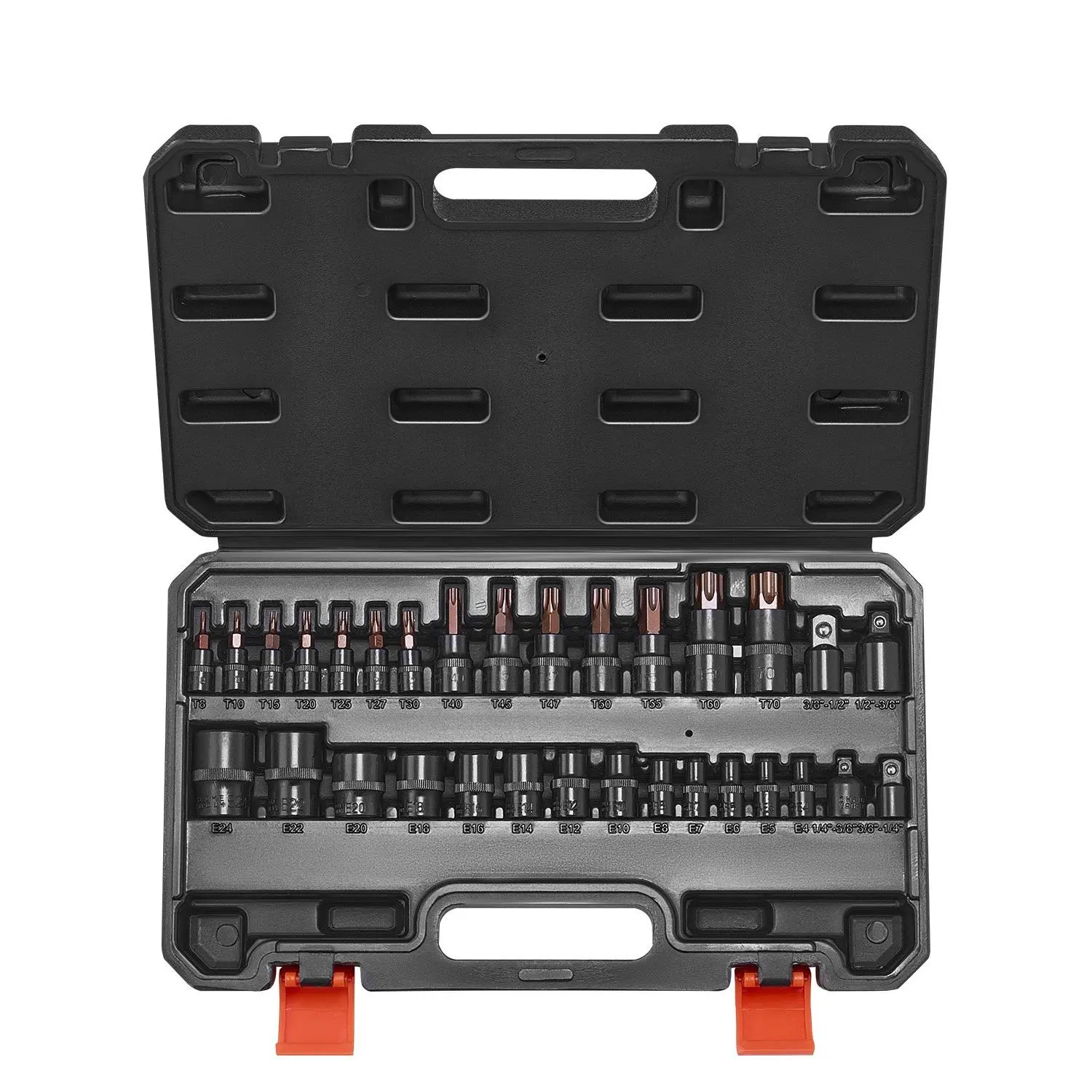 【toolupgrade】VEVOR Torx Bit Socket and External Torx Socket Set, 31-Piece T8-T70 and E4-E24, S2 Alloy Steel and Cr-V Steel, 1/4 in, 3/8 in, and 1/2 in Drives, with Adapter and Enhanced Storage Case, for Automotive