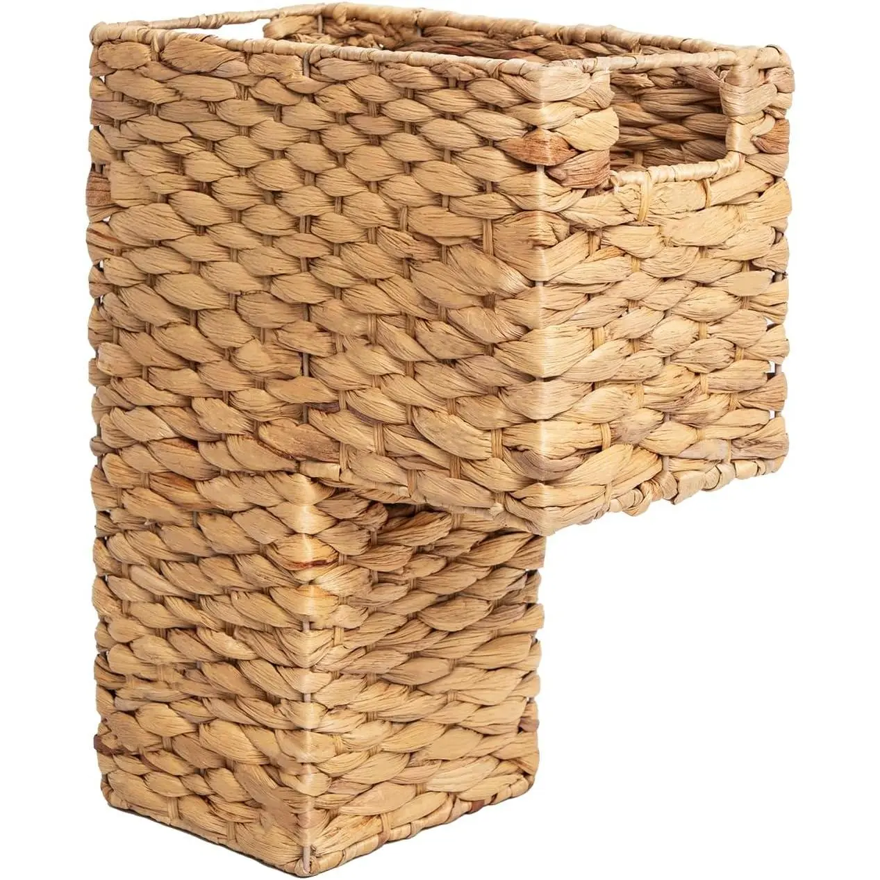Stair Basket with Handles, Woven Water Hyacinth Stair Baskets for Carpeted Stairs, Stair Storage Basket Staircase Basket for Wooden Stairs (Water Hyacinth)