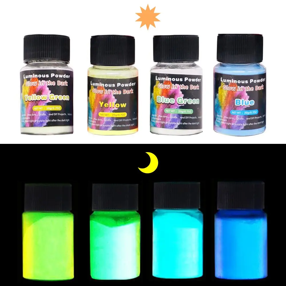 Glow in the Dark Pigment Powder, 4 Vibrant Colors, Long Lasting, for Epoxy Resin, Slime, DIY Crafts, Painting, Jewelry Making, Candle Crafts, Art Materials