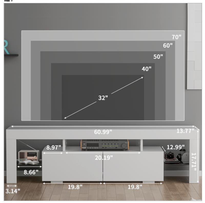 FURMAX 63'' Media Console, TV Stand for TV up to 70",Entertainment Center with LED Lights