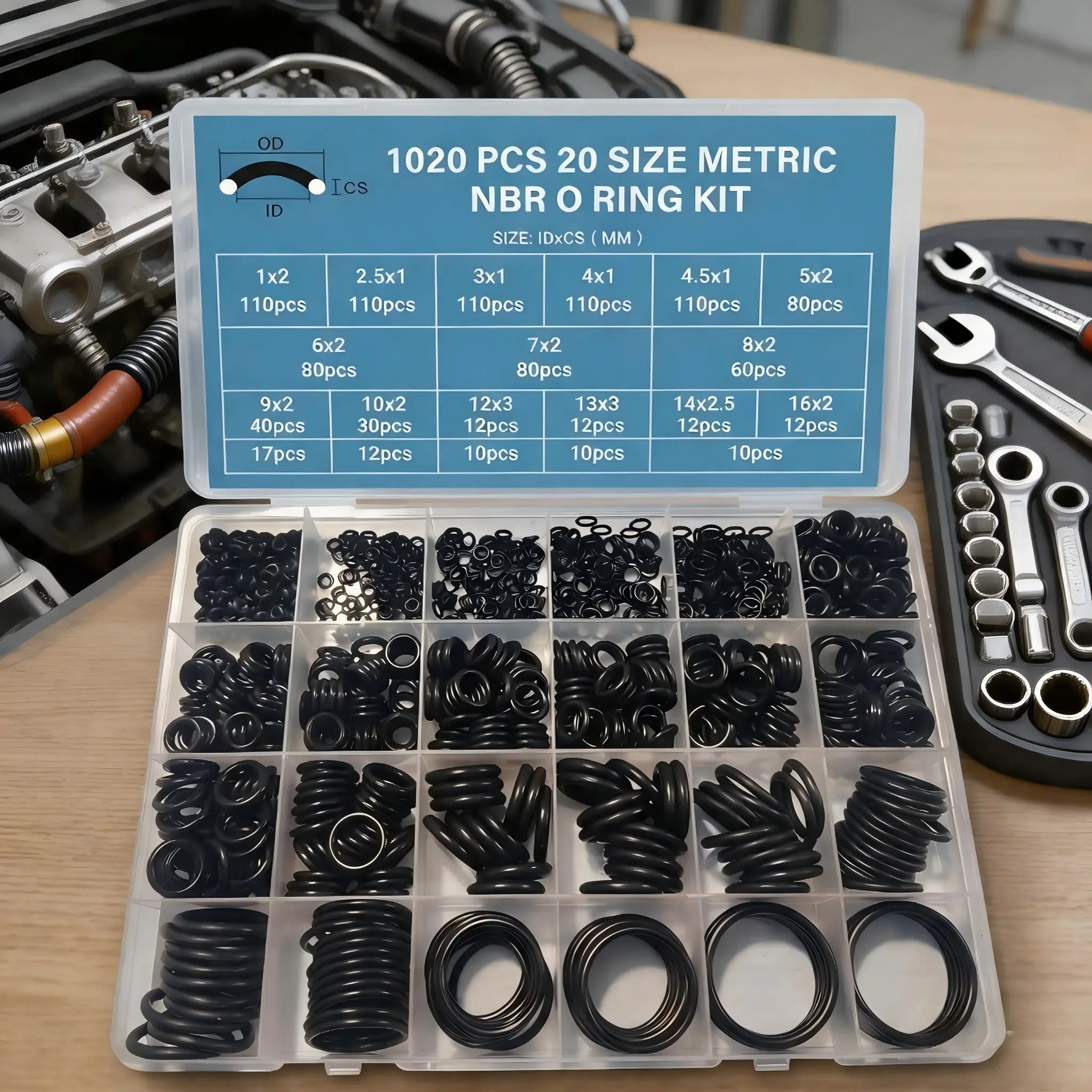 1020 PCS SAE Standard Heavy Duty O Ring Kit Nitrile Rubber O-Rings Assortment with O‘Ring Pick for Hydraulic Automotive Plumbing Faucet Seal Repair 20 Size