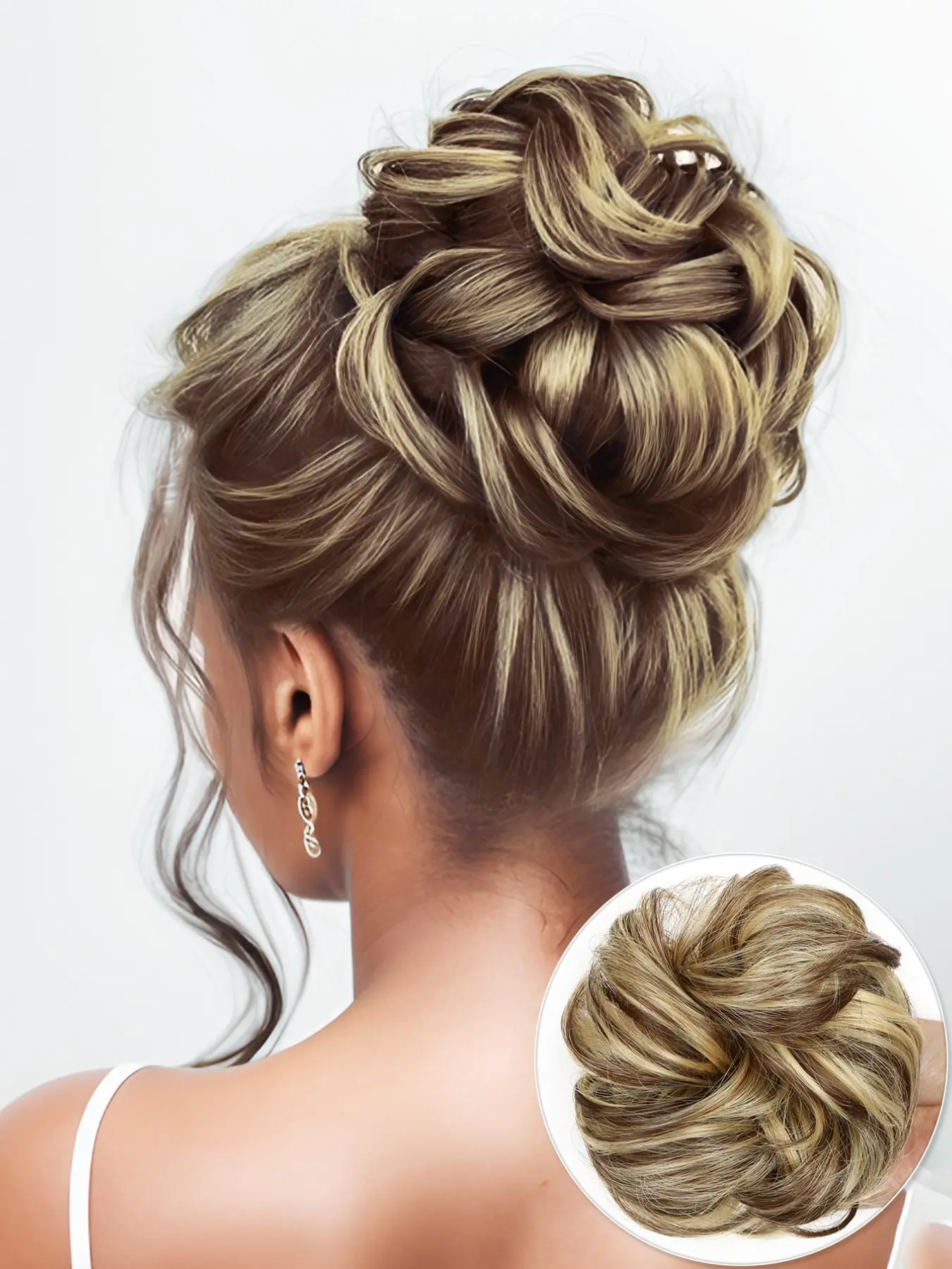 Claw Clip Messy Bun Hair Piece Wavy Curly Hair Bun Clip in Claw Chignon Ponytail Hairpieces, Wavy Curly Ponytails, Synthetic Hair Tousled Updo Hair Extensions Scrunchie Hairpiece for Women, Brown for Black Friday Christmas Fake Hair Bun
