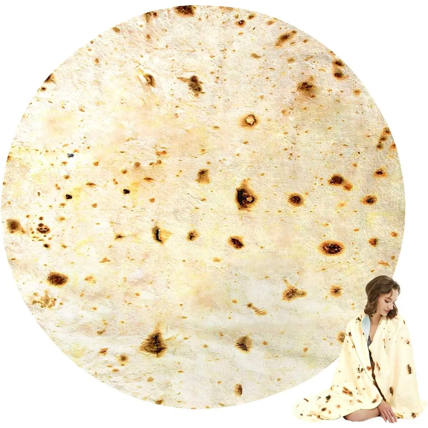 Burritos Tortilla Blanket 2.0 Double Sided, Giant 63" Round Novelty  Blanket, Soft Flannel for Indoors, Outdoors, Travel,