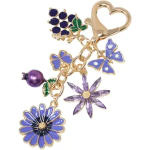 1 Pack Cute Purple Daisy Flower Grape Pomegranate Butterfly Charm Keychain Adorable Fruit Flower Theme Key Ring Fashion Handbag Wallet Car Key Decoration for Women