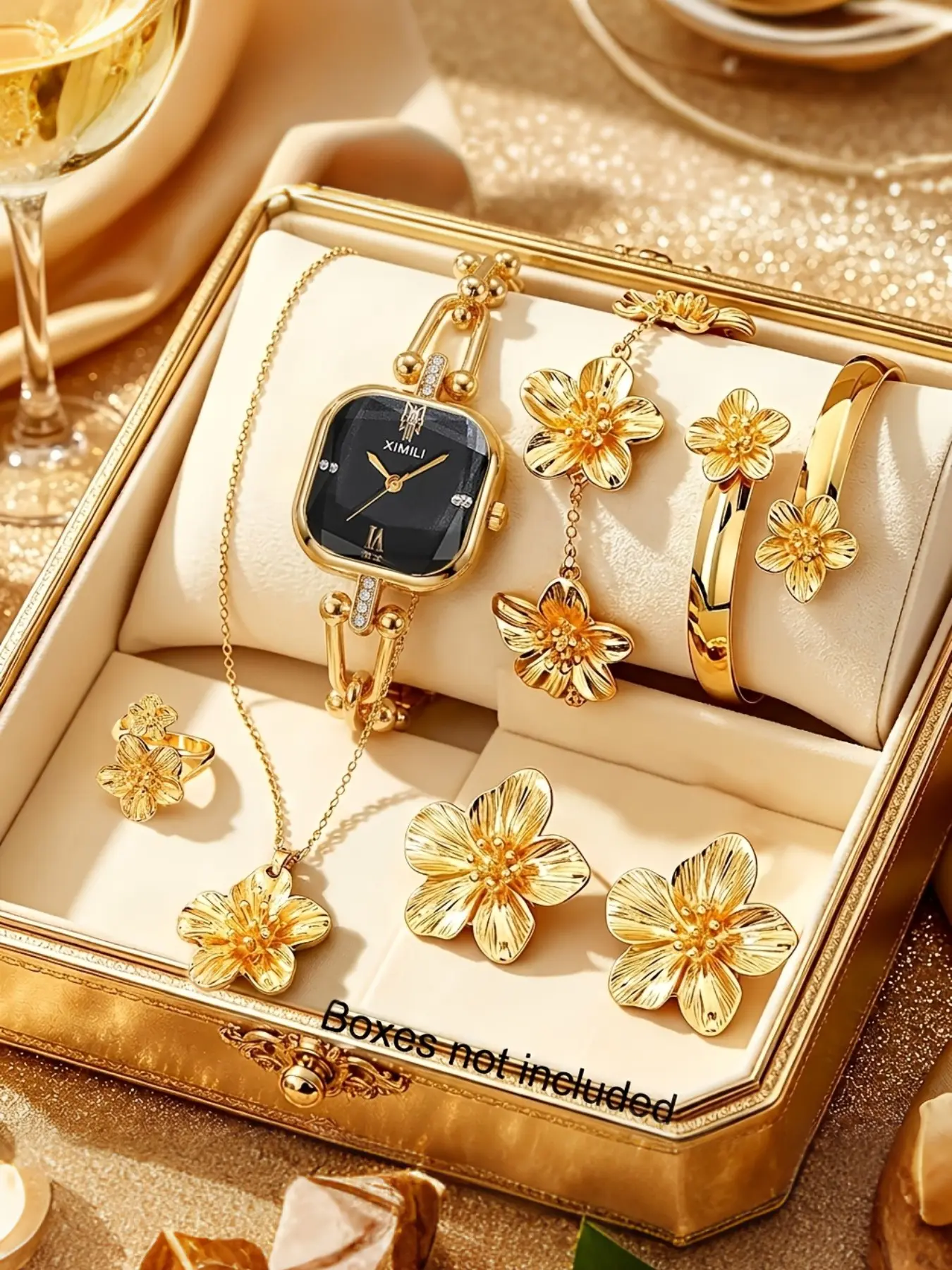 7pcs Women's Fashion Zinc Alloy Watch Band Jewelry Set, Necklace Bracelet Ring Earrings, Gift for Mom, Birthday, Anniversary