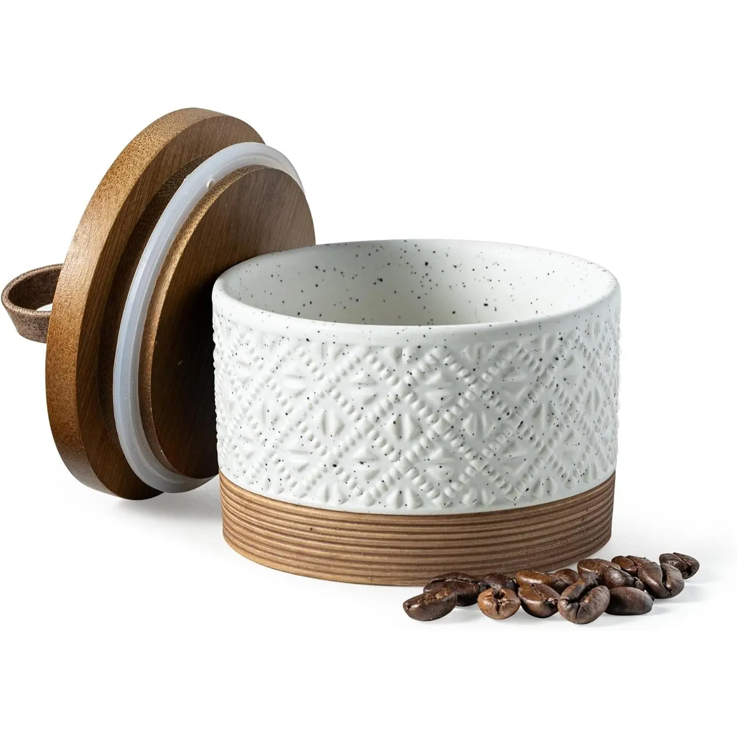 Small Ceramic Jar with Lid, Coffee Container Kitchen Food Storage Jars for Spice Sugar Candy Matcha, Mini Kitchen Spice Jars for Counter, Home, Pantry - White & 5 fl.oz