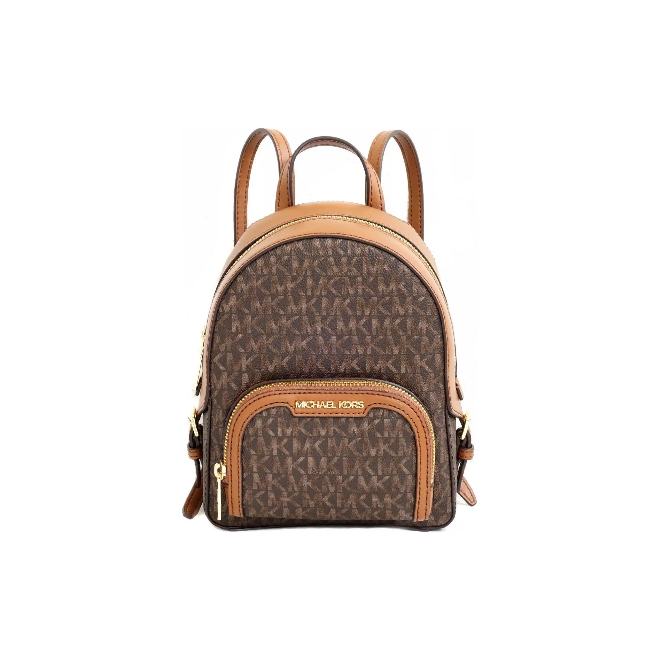 Michael Kors MK Jaycee Leather Backpack – Small Women’s Gold-Logo Printed Brown Bag