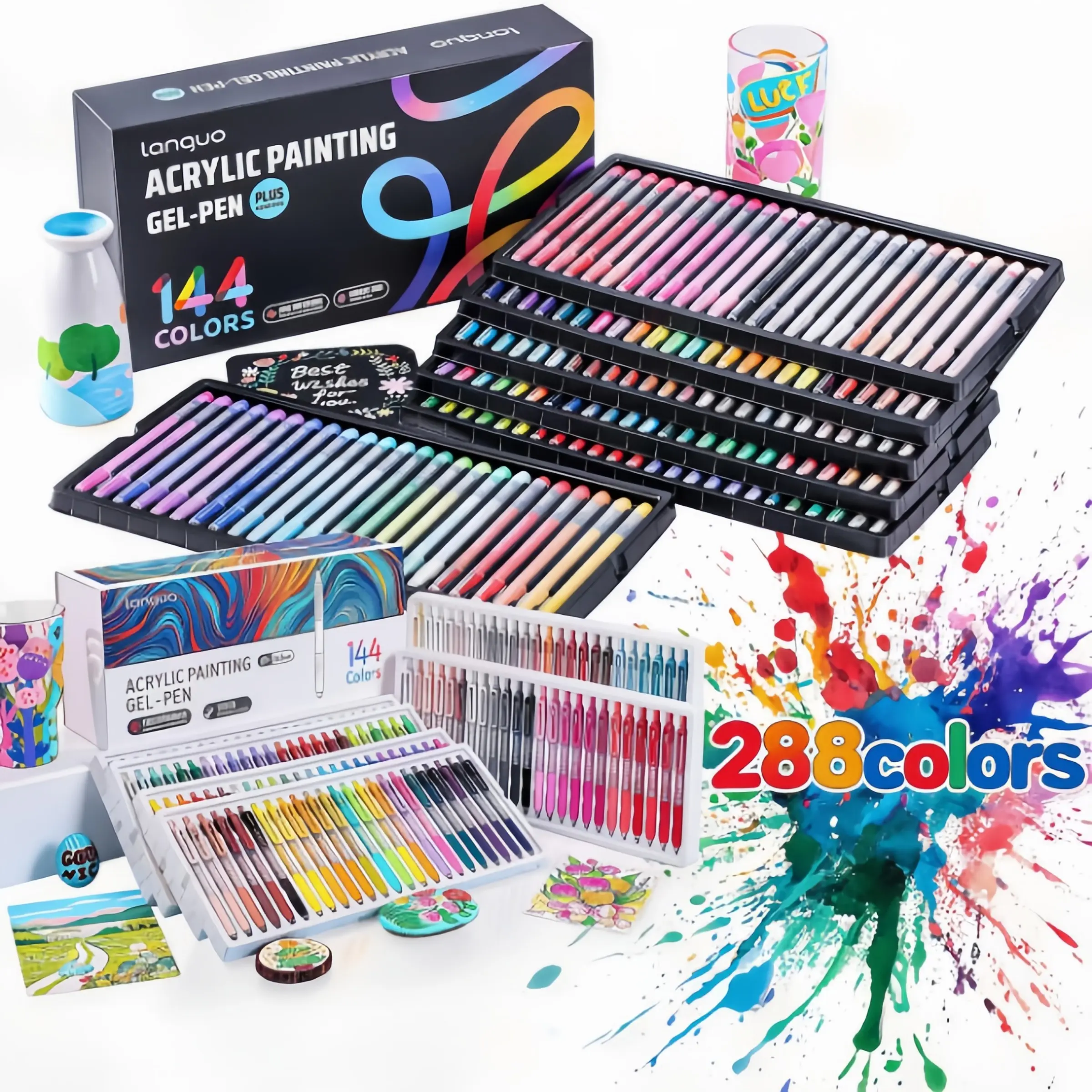 288Pcs LANGUO Full Color Art Pen Combo Set, Multi-surface Use for Canvas Shoes, Glass and Sketch Paper, Illustration Design Tools, Great Birthday Christmas & Back to School Gift