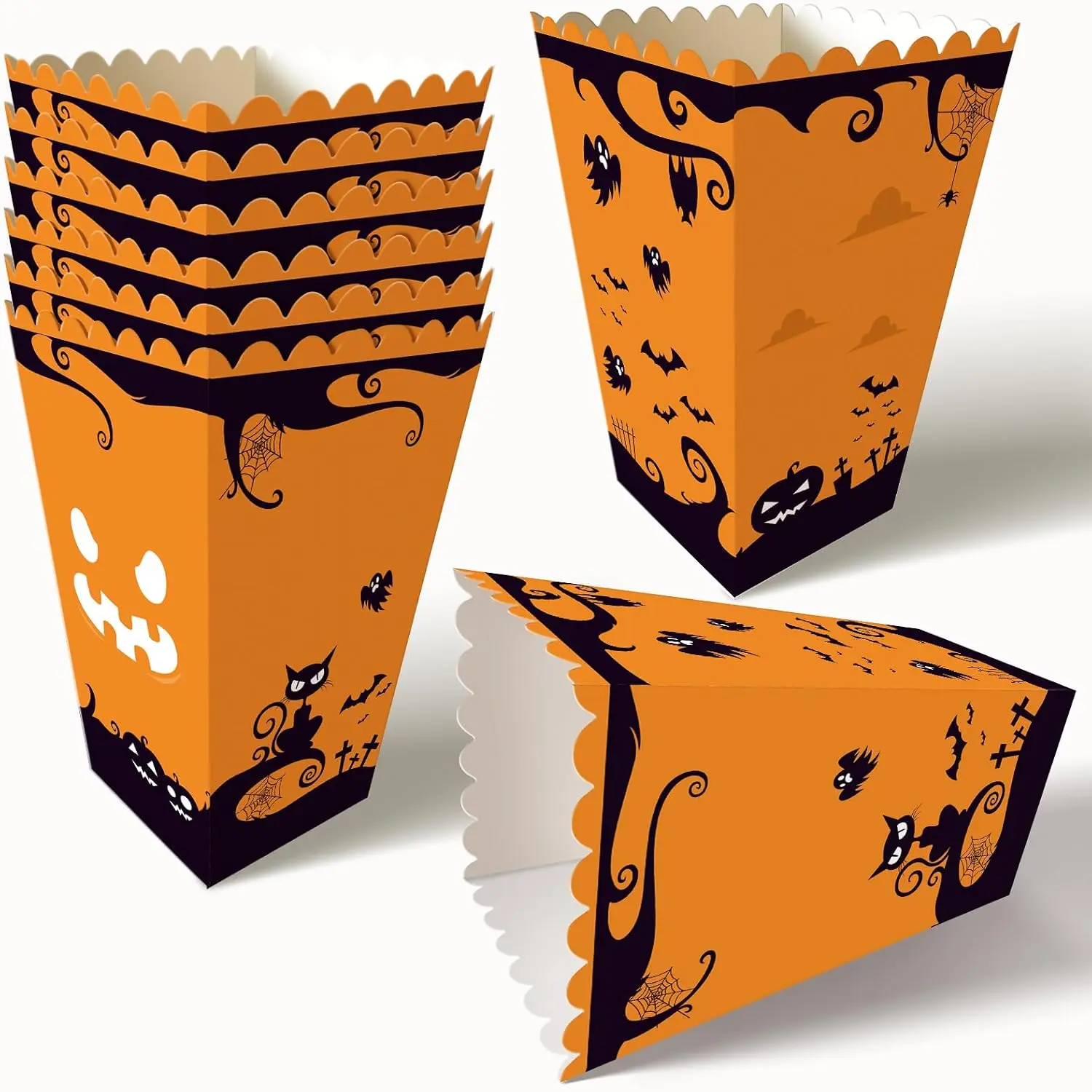 12 count Black  Halloween Popcorn Boxes, Halloween Party Favor Snack Candy  Box, Pumpkin Themed Party Supplies