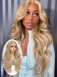 24 inch long hair wavy wigs for women, gorgeous fluffy wigs without bangs, wigs ready to wear, synthetic heat resistant hd lace front wigs for hairstyle