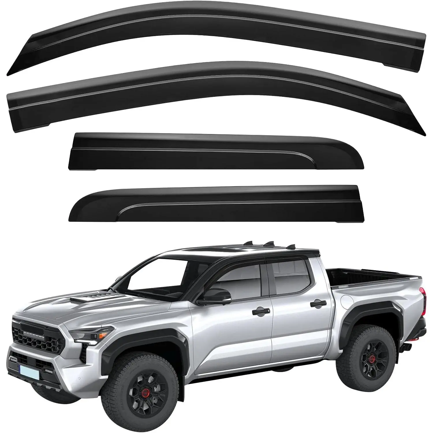 Rain Guards Compatible with 2024-2026 Tacoma Double Cab| Low Profile Outside Mount Acrylic Vent Visors, Tape-On Window Deflectors, Reduce Wind Noise & Block Rain