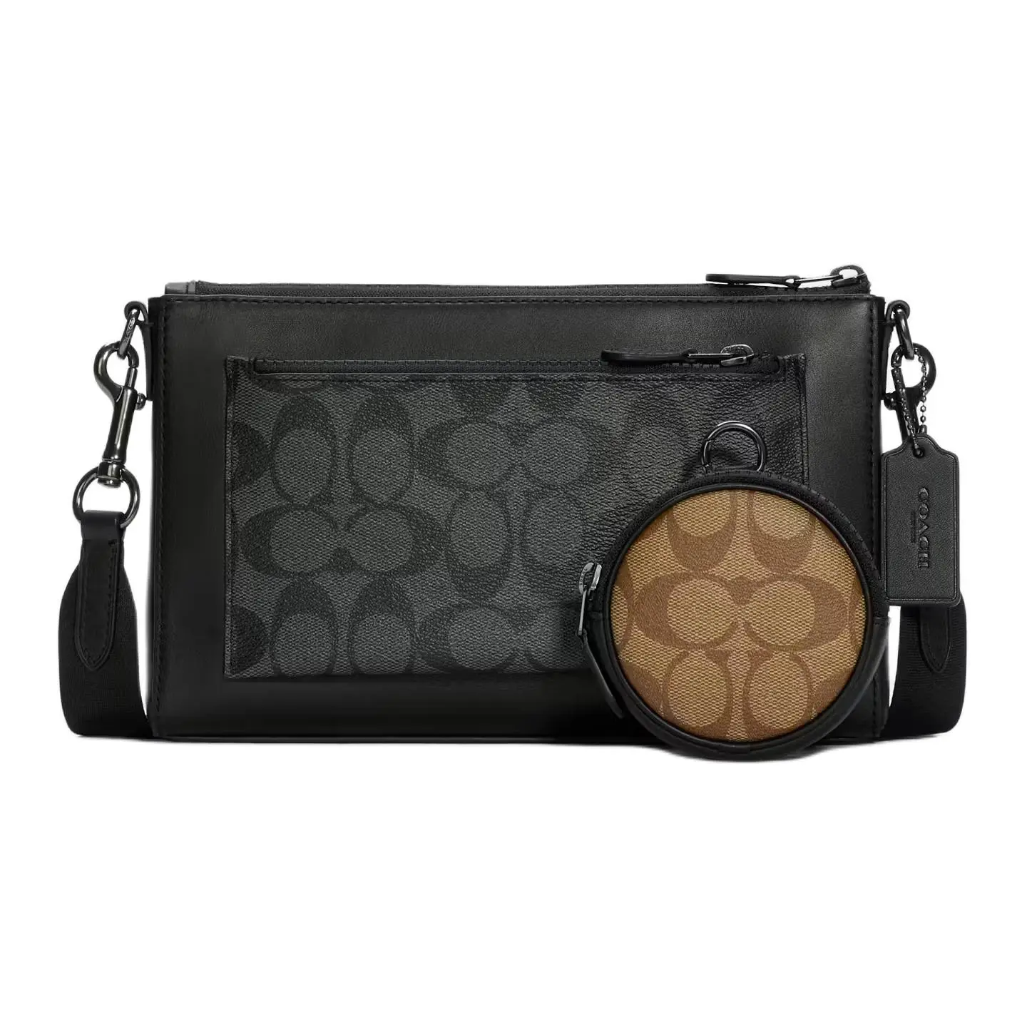 COACH Holden 25 Monogram-Print Crossbody Satchel for Men – Brown and Black Coated Canvas with Leather Accents