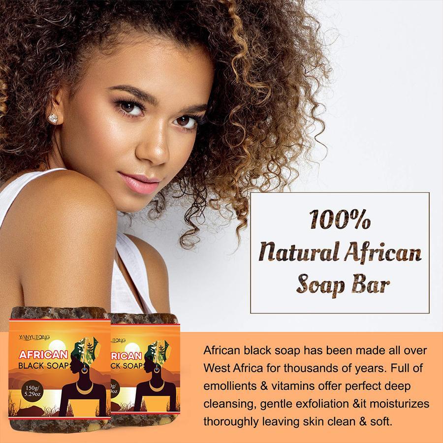 African Black Soap, 2 Counts/set Natural Shea Butter Black Soap, Plant Essential Oils Facial Cleanser, Deep Cleansing Bath Soap, Body Skin Care Soap