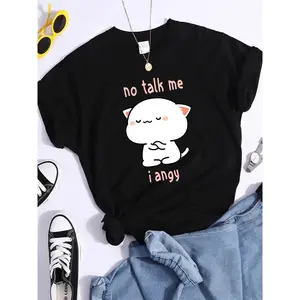 No Talk Me I Angy Arrogant Cat Kawaii T Shirt Womens Fashion Street Crop Top Hip Hop Cool Clothes Summer Casual Women T-Shirt