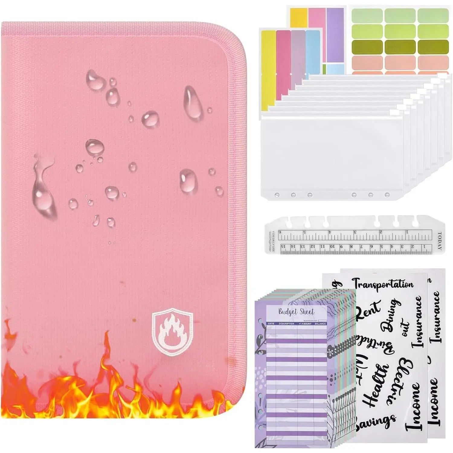 Fireproof A6 Budget Binder with 8  Envelopes and 12 Expense Sheets | Splash-Resistant Cover, Card Pockets, Pen Loop and Stickers Keep  and Budget Tools Organized at  or  the Go