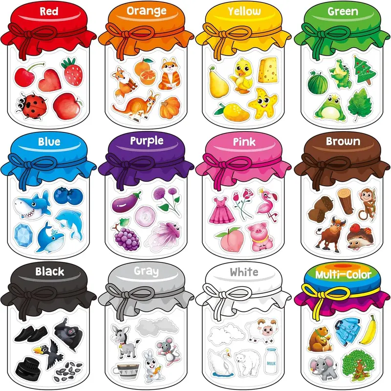 10/12 Pieces Magnetic Color Sorting Toys, 60 Color Magnets Educational Refrigerator Whiteboard for Baby Toddlers Kids Magnets