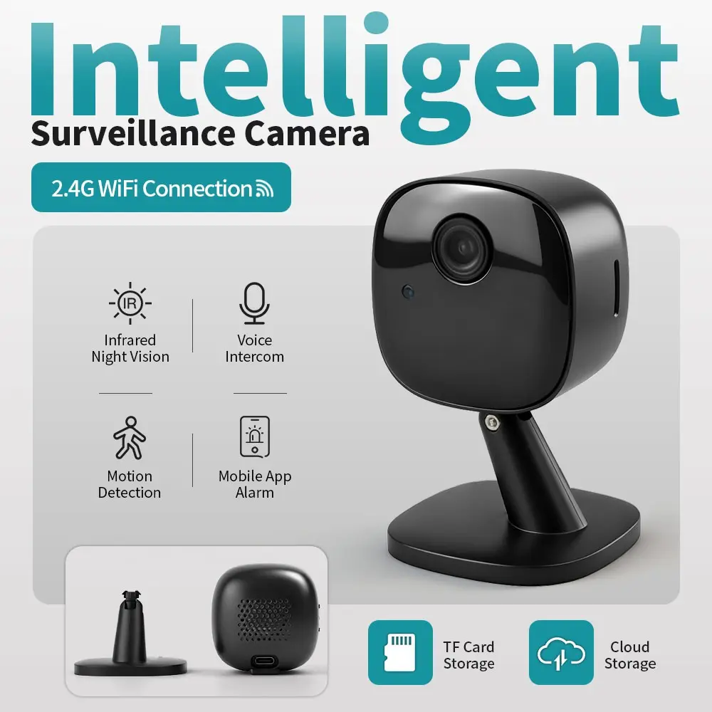 Indoor WiFi Security Camera, Surveillance Security Camera, Manual Adjustable Lens, Infrared Night Vision, Two-Way Audio, 24/7 Recording, Remote Access Via APP