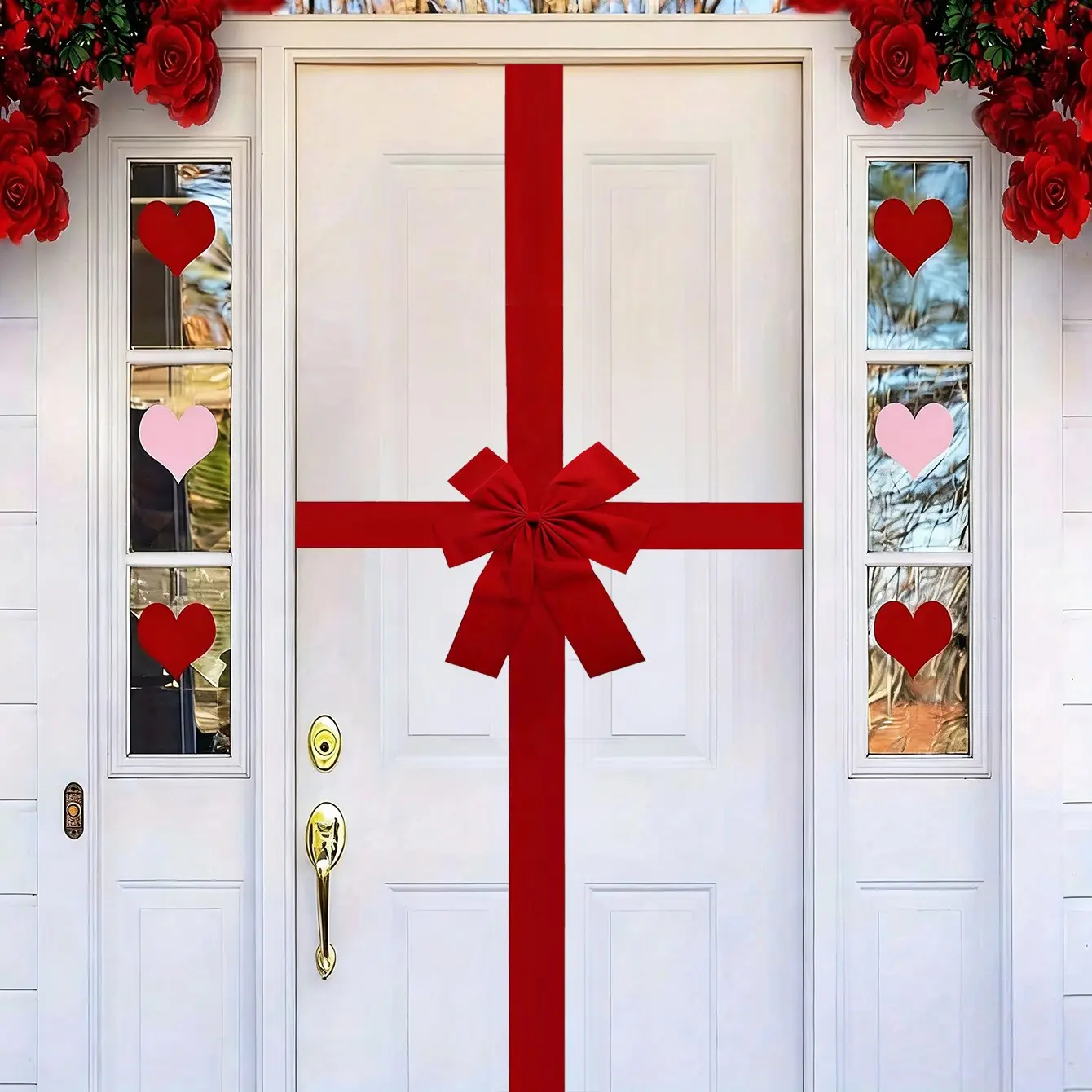Large Door Hanging Bow Decorations, Elegant Christmas Bows, Polyester Fiber Holiday Door Ornaments, Easy to Hang, Perfect for Festive Seasons, Artificial Hanging