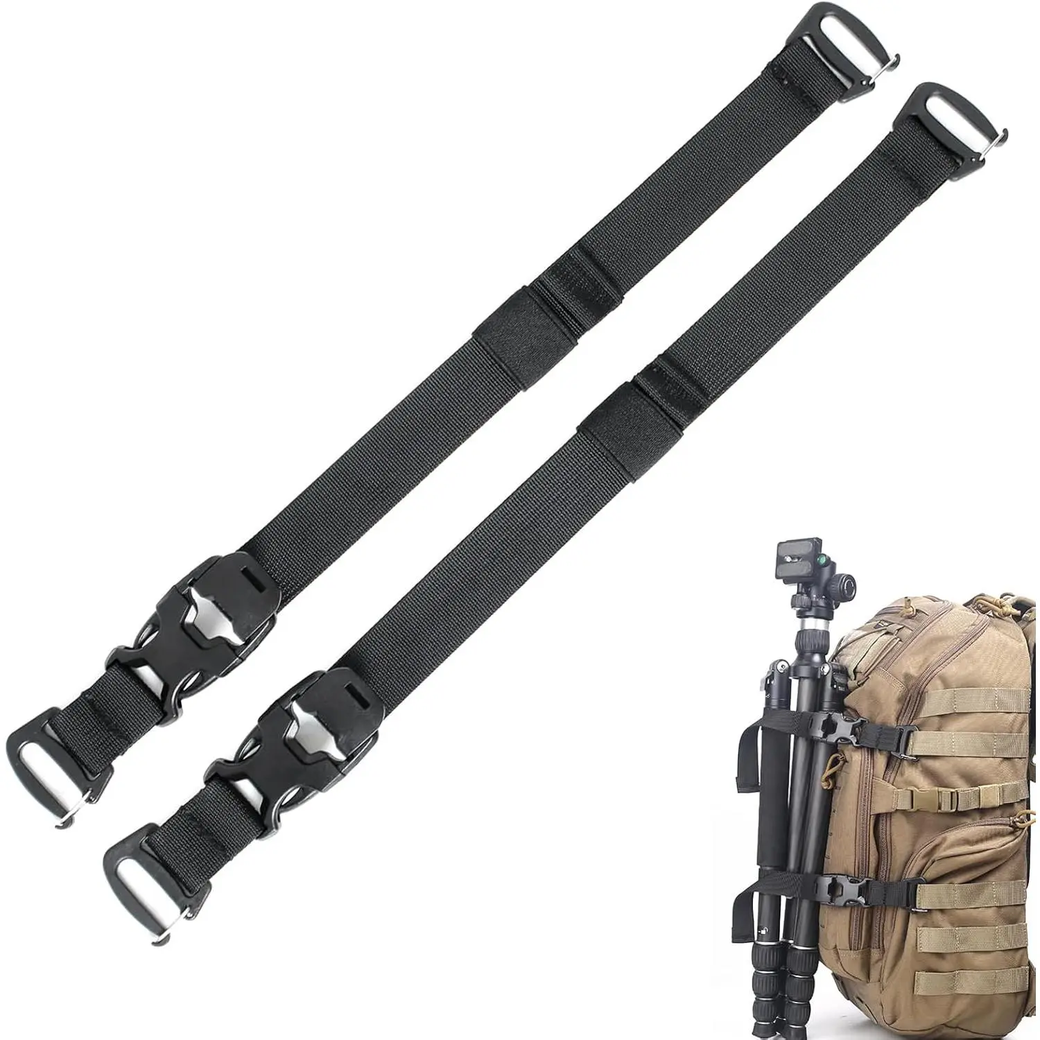 Tactical Straps for Backpack - Adjustable Compression Tie Down Straps for Gear, Rucksack, Tripod and Sleeping Bag -