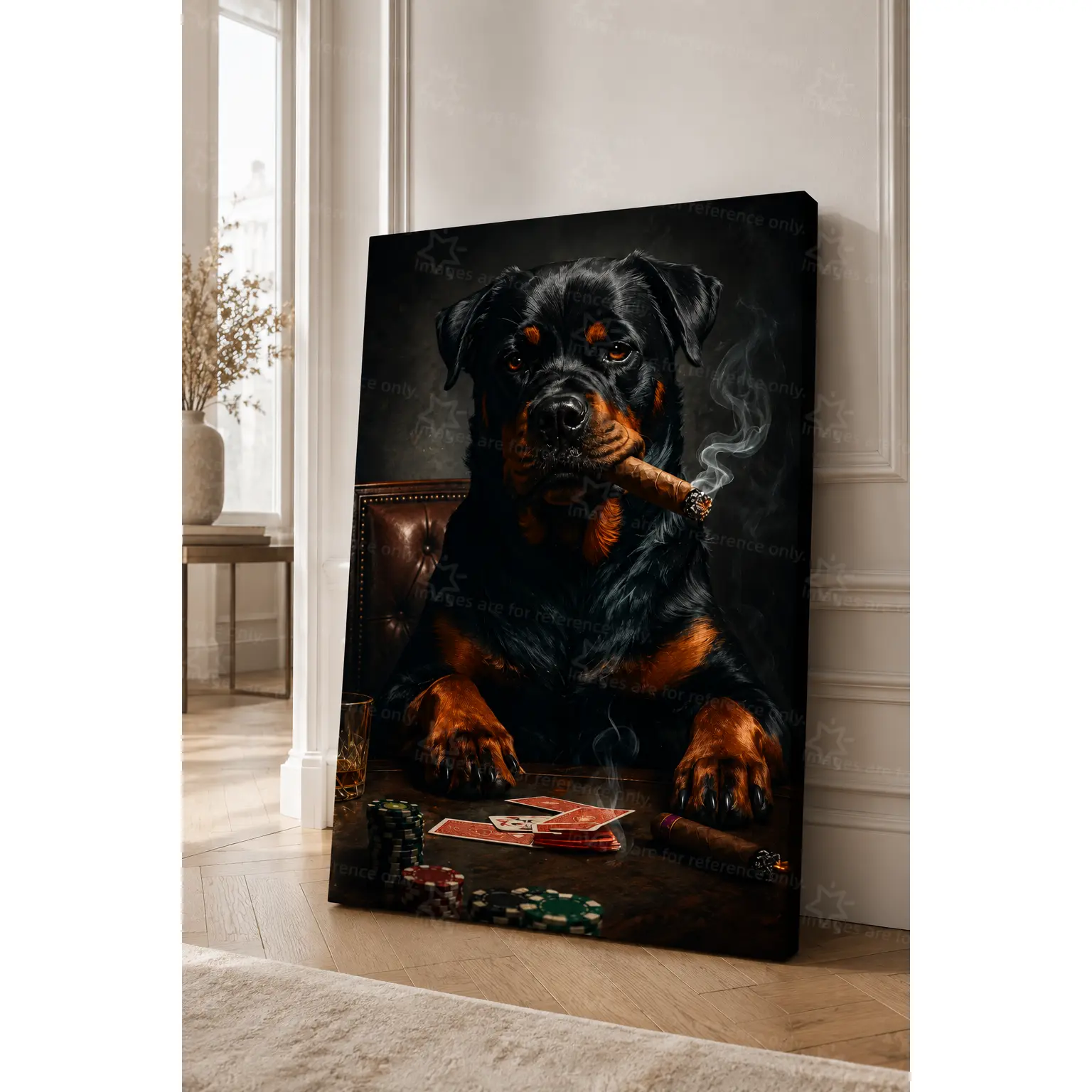 Cool Rottweiler Card Game Poster Print - Glossy, Scratch-Resistant, Multi-Size Decorative Hanging Wall Art, Dark Luxury Black-Brown Artistic Canine Decor for Living Room, Card Table, Dog Lover Gift