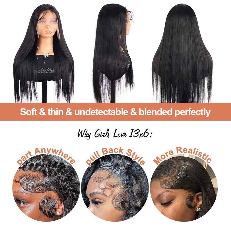 200% Density Human Hair True to Length Bone Straight 30 40 Inch 13x6 HD Lace Frontal Wigs Natural Black 13x4 Lace Front Wigs