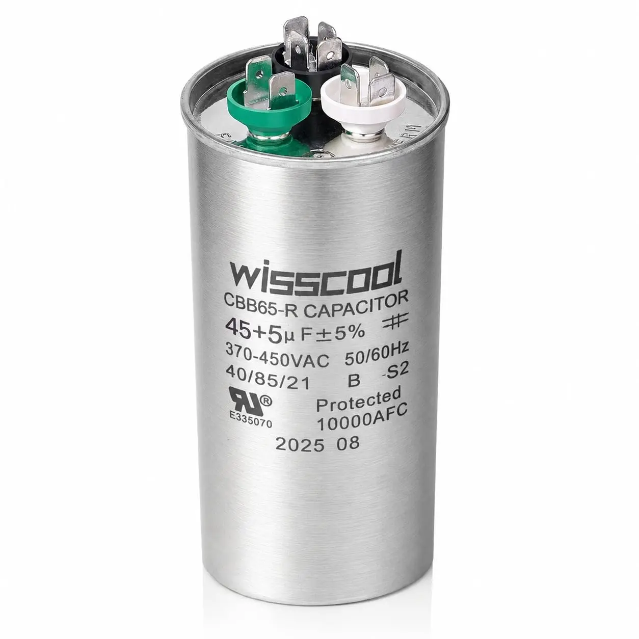 UL 45+5uF 45/5 MFD ±5% 370V/440VAC CBB65 AC Capacitor CBB65B Round Dual Run Start Capacitor for Heat Pump Air Conditioner Condenser Straight Last 5 Years