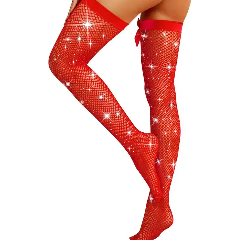 Women's wardrobe RSLOVE Women Thigh High Stockings Sparkly Rhinestone Fishnets with Satin Bow Tights Pantyhose Hosiery