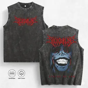 Solo Leveling Hunter Graphic Tank Top| Heavyweight 100% Cotton Acid Wash Vest| Dark Anime Sleeveless Shirt| 2026 Summer Streetwear Men oversized outdoorfun short-sleeved t-shirt tees Casual Vintage Breathable Menswear