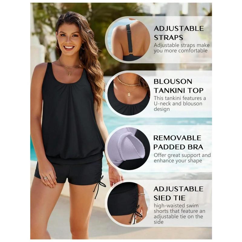 Tankini Swimsuits Womens 2 Piece Swimsuit with Tank Top Tummy Control Boyshorts Sports Bra Bathing Swim Suit