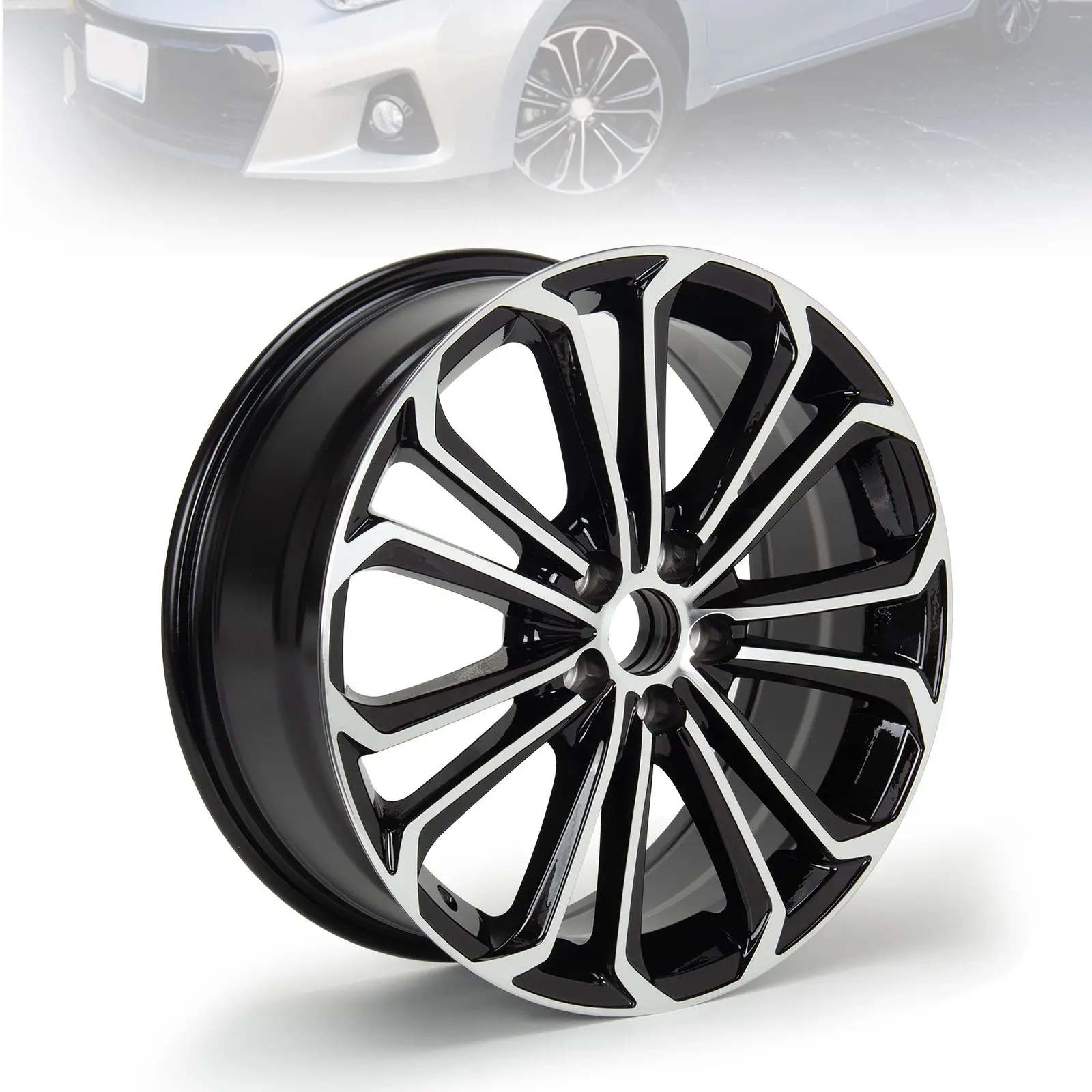 17" OEM Quality Machined Black Alloy Wheel Rim with Valve Caps for Toyota Corolla 2014-2016 (75152) thread-on lug nut rim spec amarillo hub length wheels and tires lexan itires liberty forged wheels veritas forged mag wheel 26 in chrims casting wheel