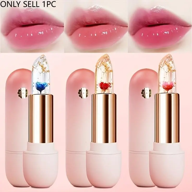 Crystal Transparent Color-Changing Petal Jelly Radiant Lipstick, Moisturizing Hydrating Water-Feel Lip Balm Glossy Balm Finish, Lazy People Glossy Lip Gloss Hydrating Lipgloss Lip Care, Lip Product