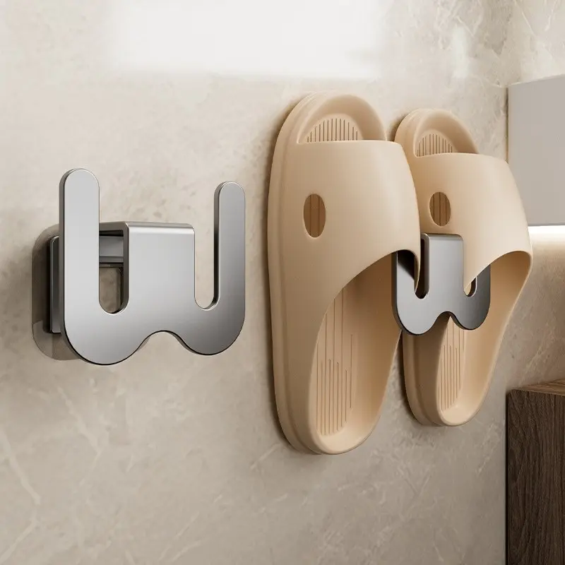 2-Pack Wall-Mounted Bathroom Shoe Rack & Slipper Organizer, Modern Metal Hooks, Easy Install, Space-Saving Storage Solution