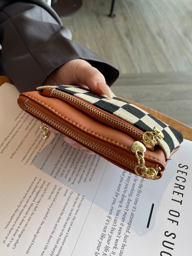 Women's Checked Pattern Zipper Wallet, Fashionable Plaid Pattern Card Holder, Casual Versatile Wallet for Daily Use, Credit Card Organizer