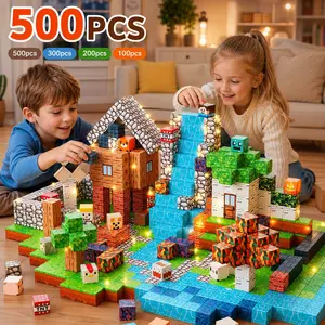 500pcs Light-Up Magnetic Building Blocks for Kids, Pixel World Magnetic Cubes, Stem Construction Toy, Birthday Gift for Boys Girls