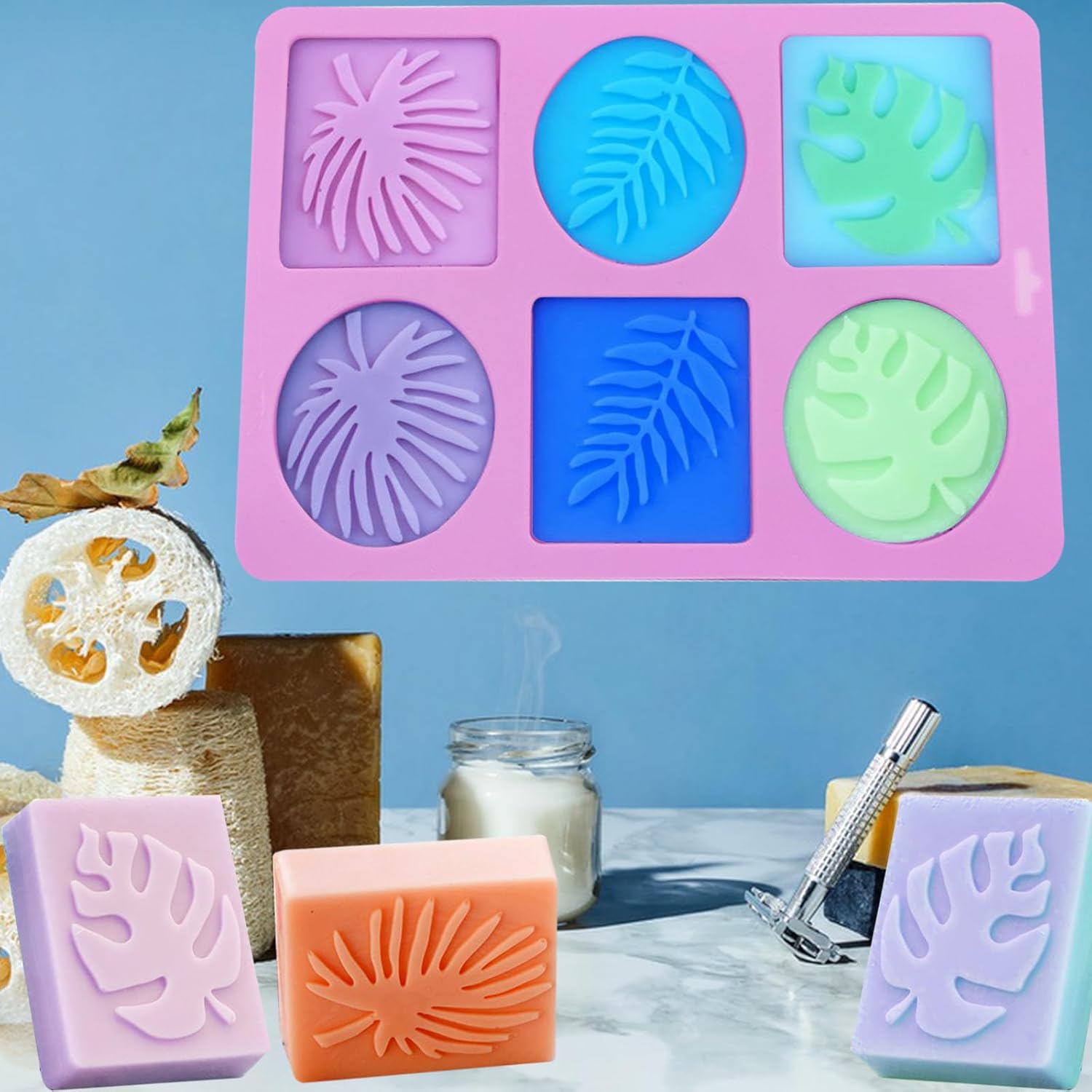 2-Pack  Soap Molds, Tropical Leaf & Hawaii Style Designs for  Soap Making,  Rectangle & Ellipse Shapes  Molds (Epoxy  Compatible)