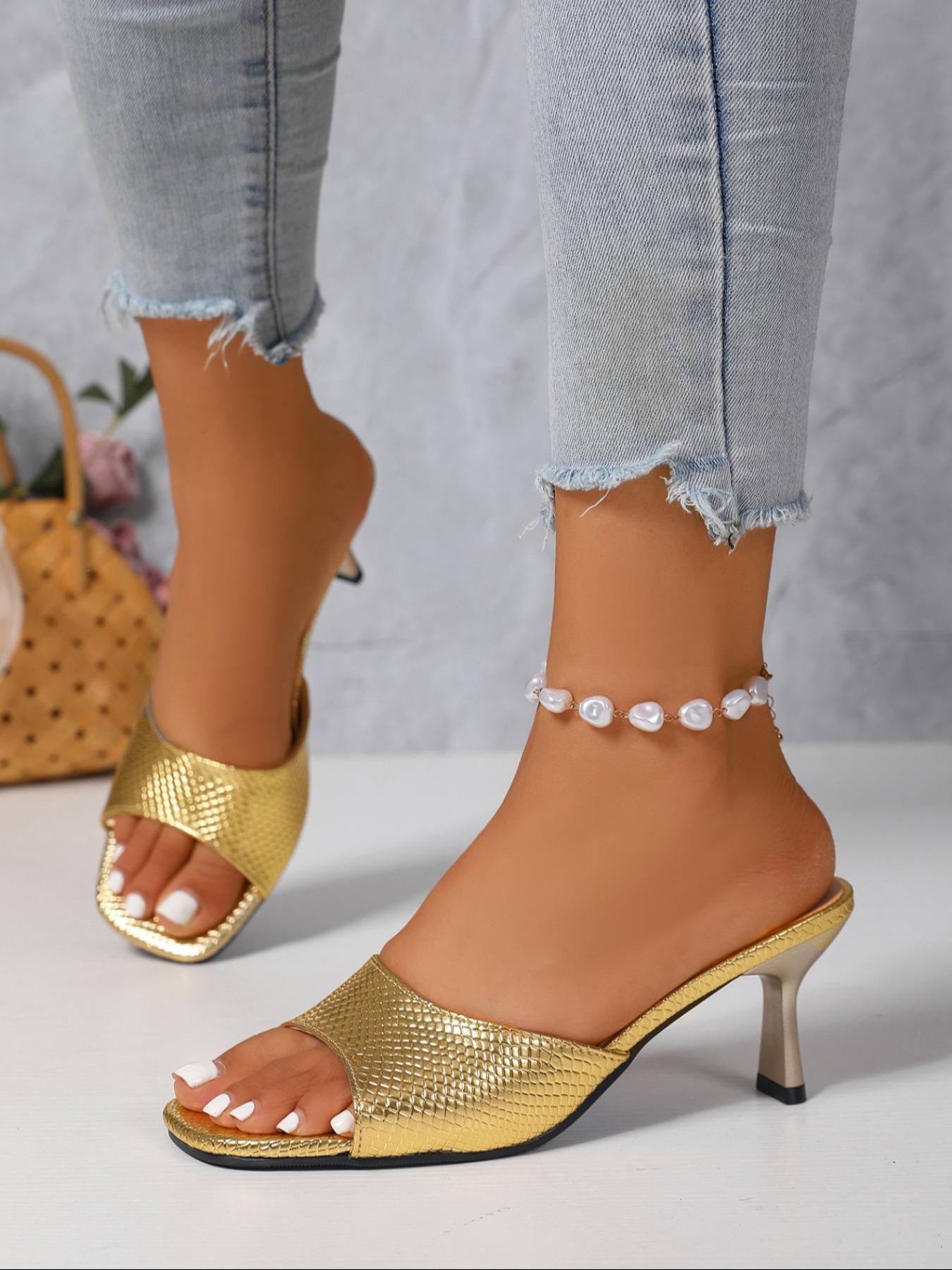 Women's Square-Toe High Heeled Sandals, Summer Casual Shoes with Unique Snakeskin Pattern and Flat Irregular Heel, Stylish and Comfortable Footwear for Daily Wear