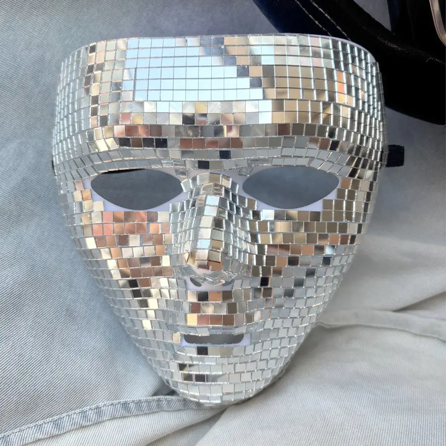 Halloween Full Face Mirror Mask, Reflective Glass Craft, Role Play Costume, and Silver Color, Unisex, Fashion Halloween Accessory