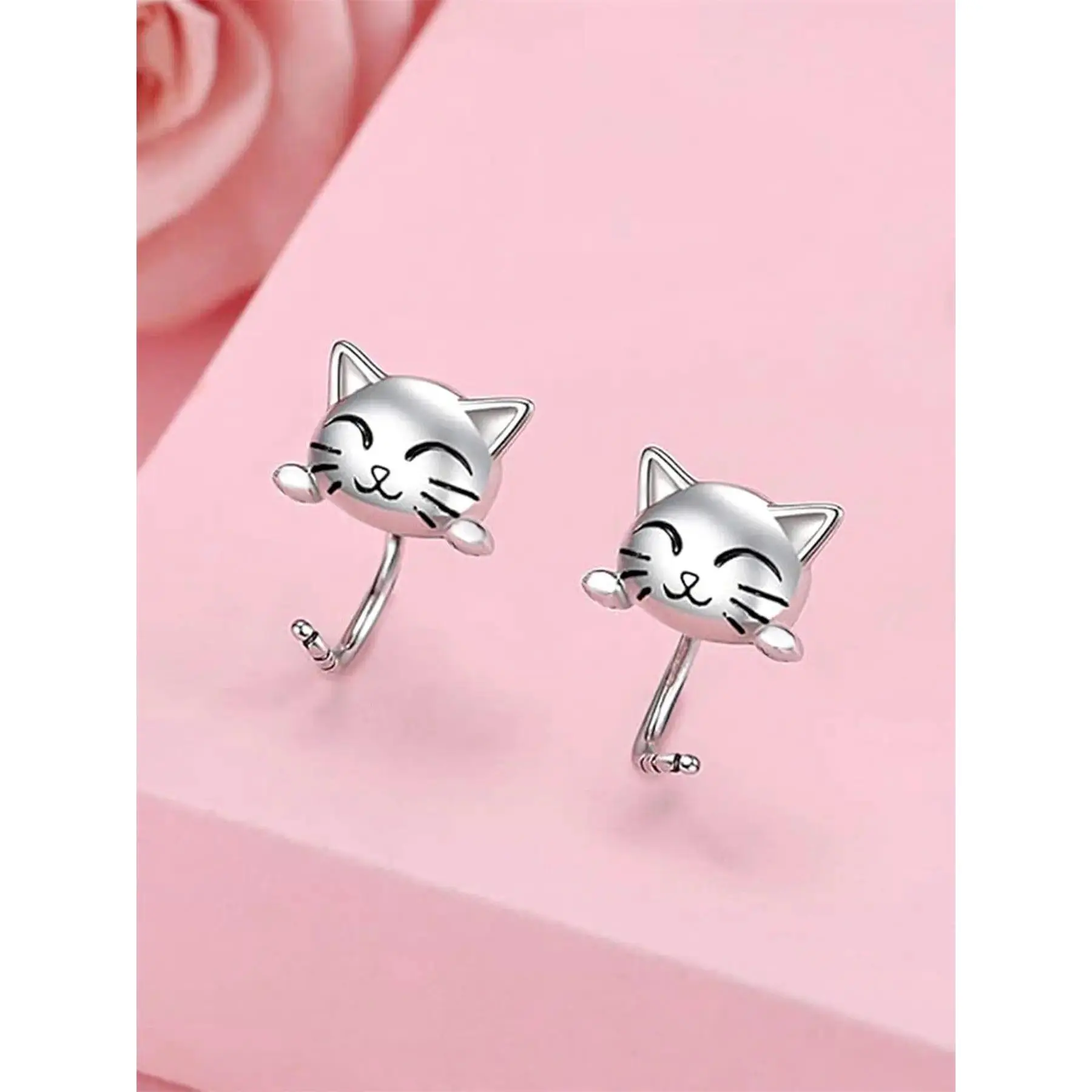 Whimsical Cat Drop Earrings for Women, Copper Chain Dangle Jewelry, Year-Round Female Accessories, Happy Birthday Gift, One Size