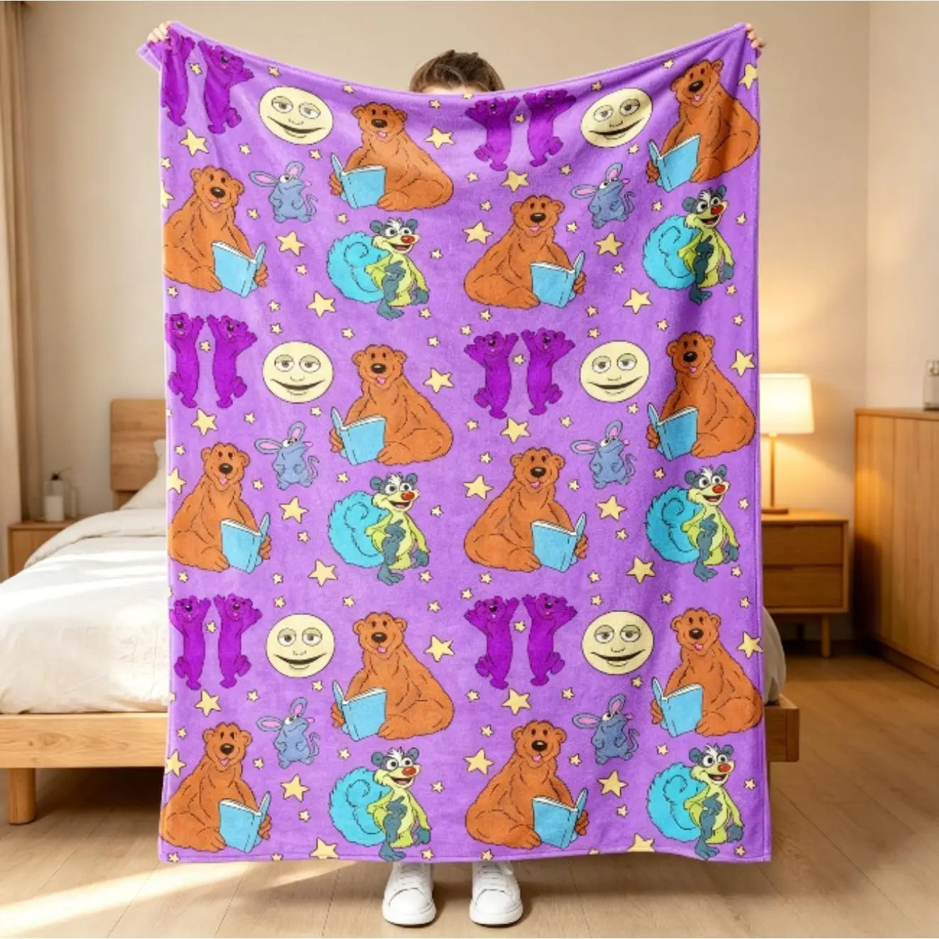 Bear in the Big Blue House Retro Cartoon Flannel Blanket for Kids & Adults, Soft Cozy Air Conditioner Throw Blanket, Vintage 90s Cartoon Fleece Blanket for Bed Sofa Couch, Nostalgic Room Decor, Birthday Christmas Holiday Gift for Cartoon Lovers