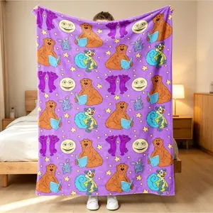 Bear in the Big Blue House Retro Cartoon Flannel Blanket for Kids & Adults, Soft Cozy Air Conditioner Throw Blanket, Vintage 90s Cartoon Fleece Blanket for Bed Sofa Couch, Nostalgic Room Decor, Birthday Christmas Holiday Gift for Cartoon Lovers