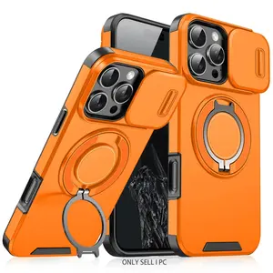 360°Rotating Metal Bracket Ring Phone Case For iphone 17 16 15 14 13  Pro Max 17 16 15 14 13 Plus Lens Push Pull Protection Back Cover