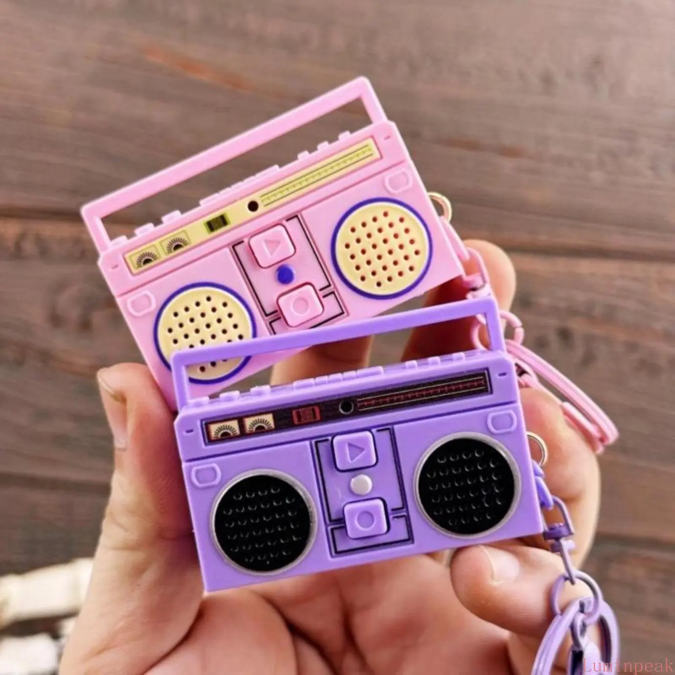 Retro 2-Piece Keychain Set - Plastic Mini Radio Recorder with Recordable Playback, Compact Bag Charms, Fan Shop & Gaming Accessories, 180 Mah, 1.5 V