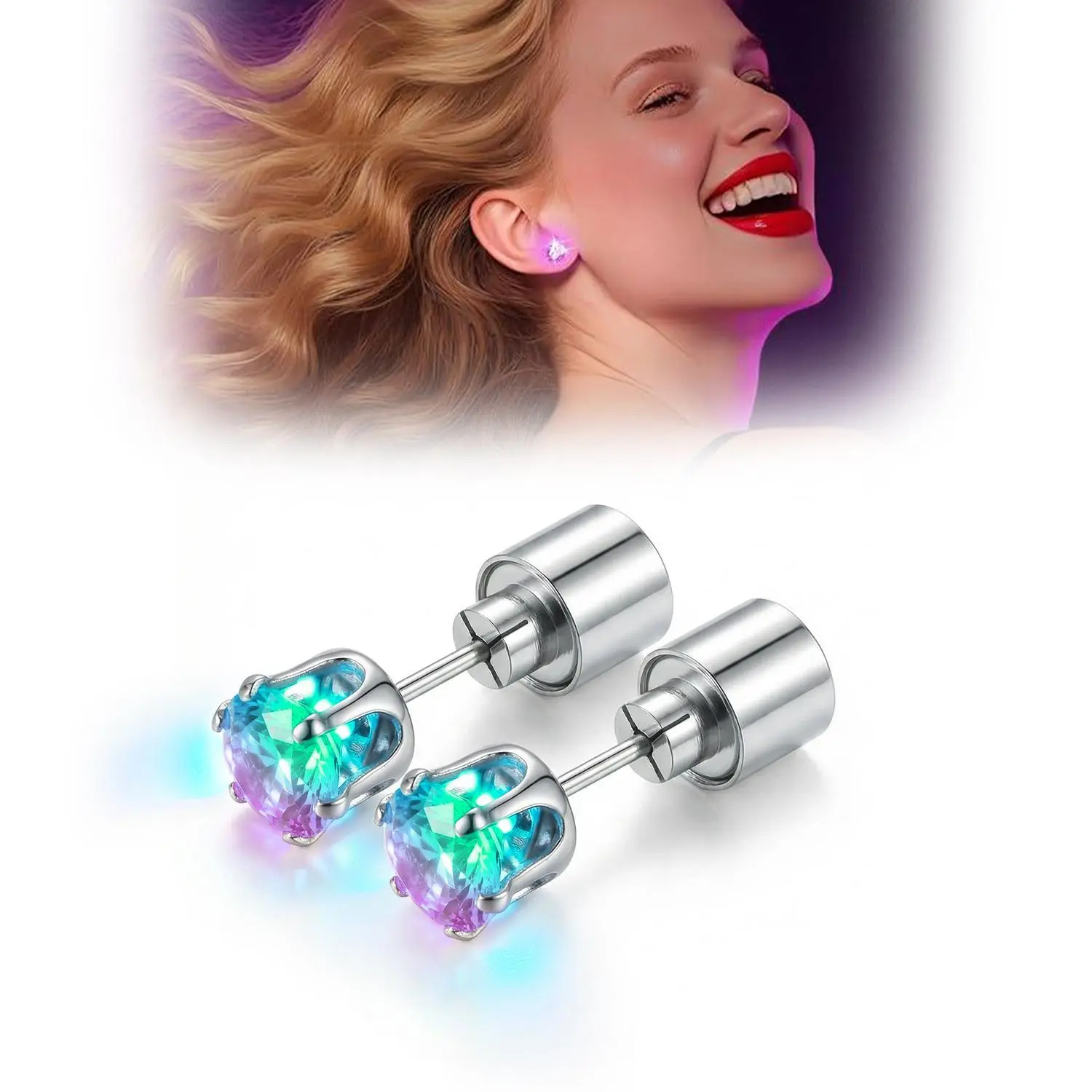 2Pair LED Earrings,Light Up Stud Earrings,Glowing Diamond Crown Pendant Earring for Women and Men,LED Jewelry for Party,Wedding,Birthday,Night Out,Disco,Festival#SummerWins