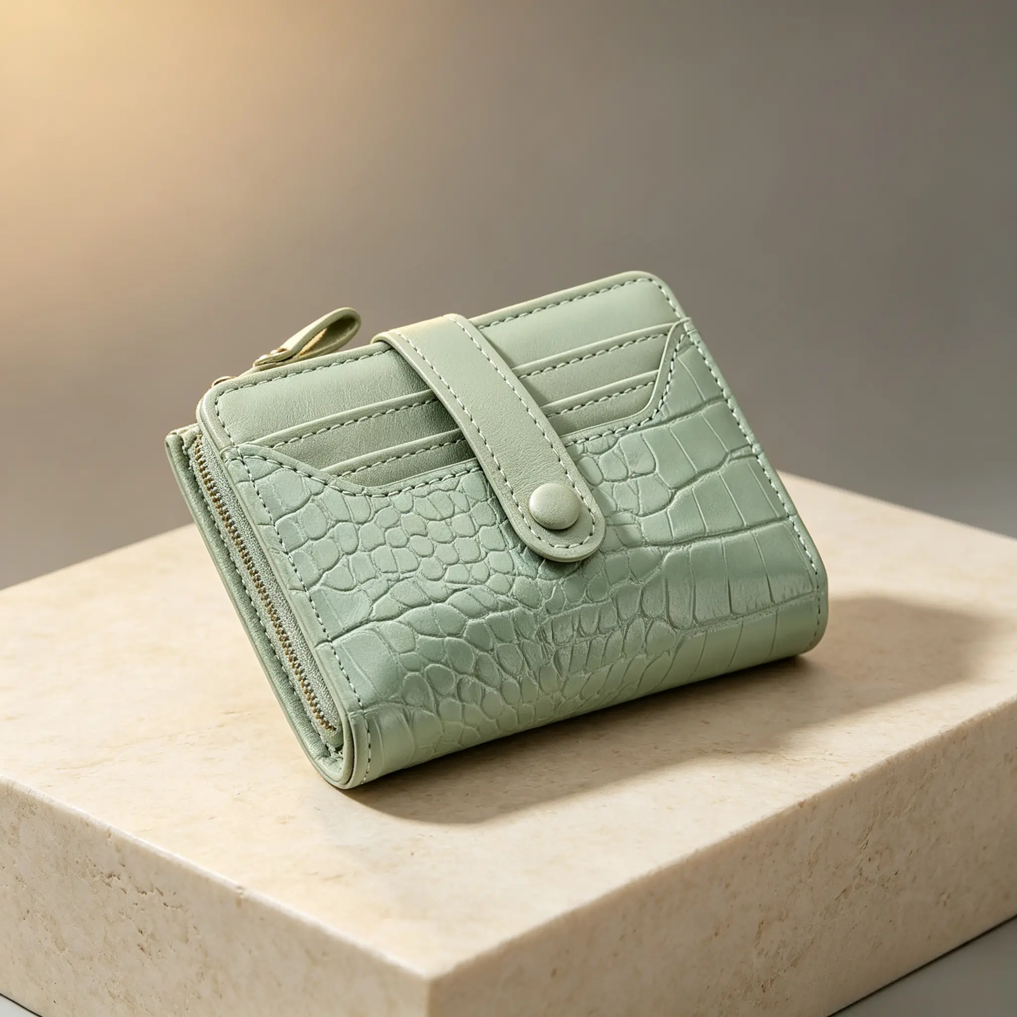 Women’s Folded Crocodile‑Embossed Mini Bifold Wallet, Solid Macaron Color With Multi‑Card Slots And Side Zipper Coin Pocket, Scratch‑Resistant Compact Handheld Purse