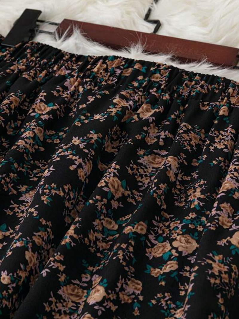 【Plus Size】 Ditsy Floral Print Long Skirt, Floral Printed Skirt, Boho Fashion Casual Skirt for Daily Holiday Vacation Wear, Women Plus Clothing for Summer