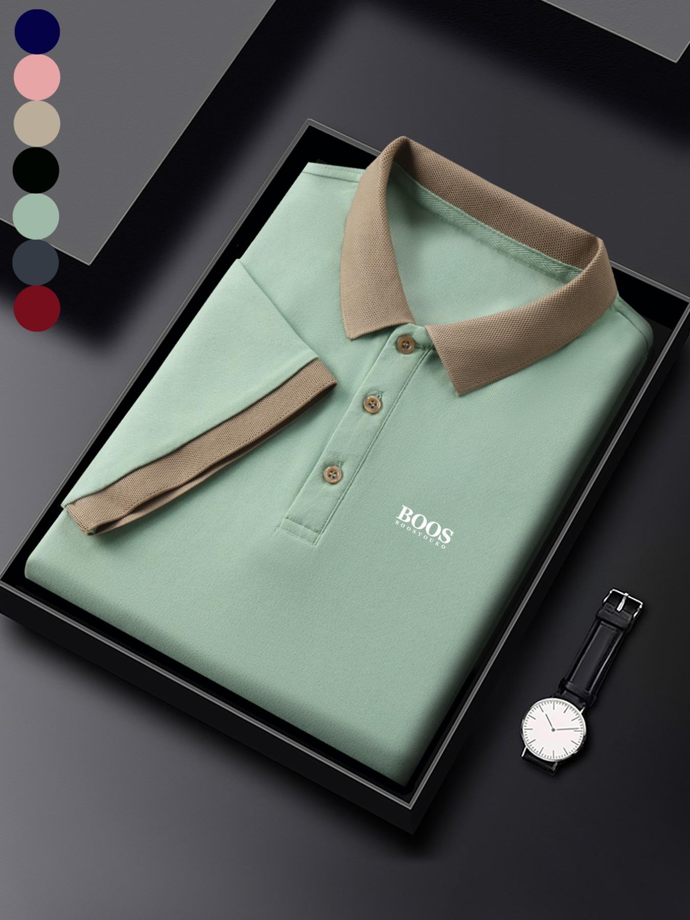 Men's Regular Fit Solid Color Contrast Trim Polo Shirt, Casual Short Sleeve Collared Top for Summer, Fashion Men's Clothes for Daily Wear, Tropical