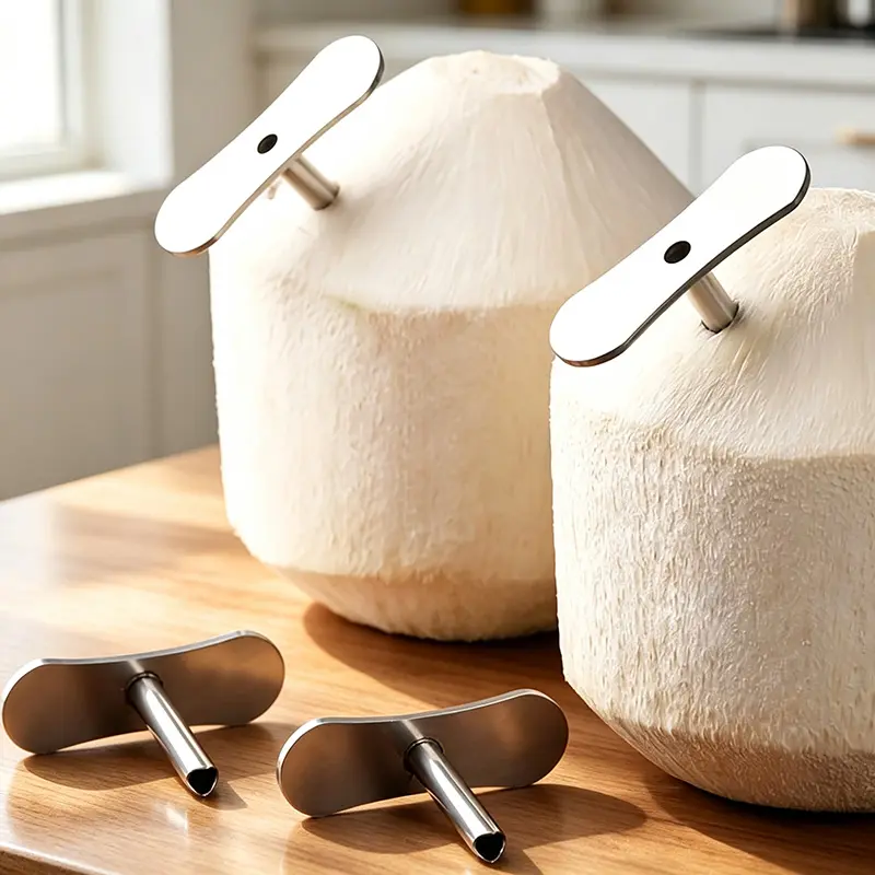 2pc Stainless Steel Coconut Opener with a Cutting Knife, Reusable Coconut Drilling Tool