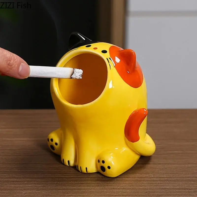 Cartoon Wealth Cat Ashtray Ceramic Ashtray Ornament Animal Cigarette Ash Storage Box Ash Tray Crafts Room Aesthetic Decor