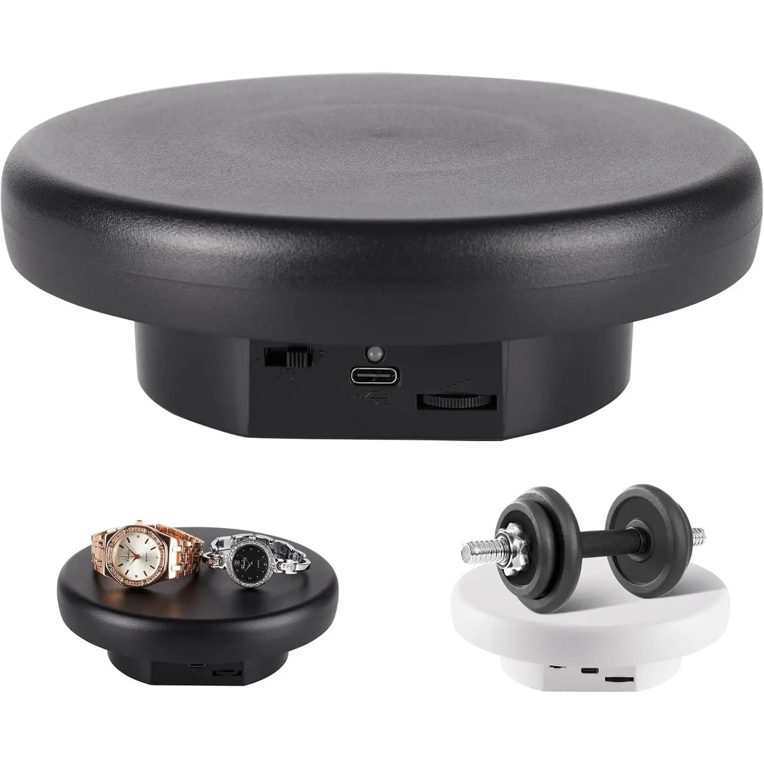 360° Electric Rotating Platform with Type-C Cable, 6.3in 15lb Motorized Rotating Display Stand for Jewelry Photography, Live Show, Video Shooting, 3D Model, Cake, Black